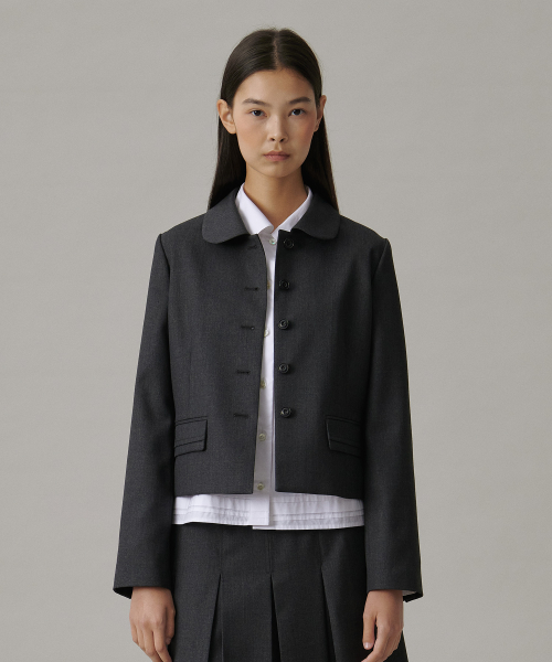 ROUND воротник CROPPED JACKET_CHARCOAL