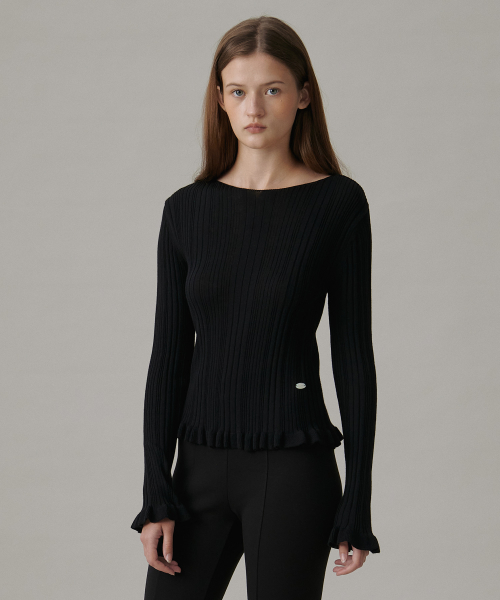 Трикотажный топ с вырезом лодочкой BOATNECK RIB KNIT_BLACK