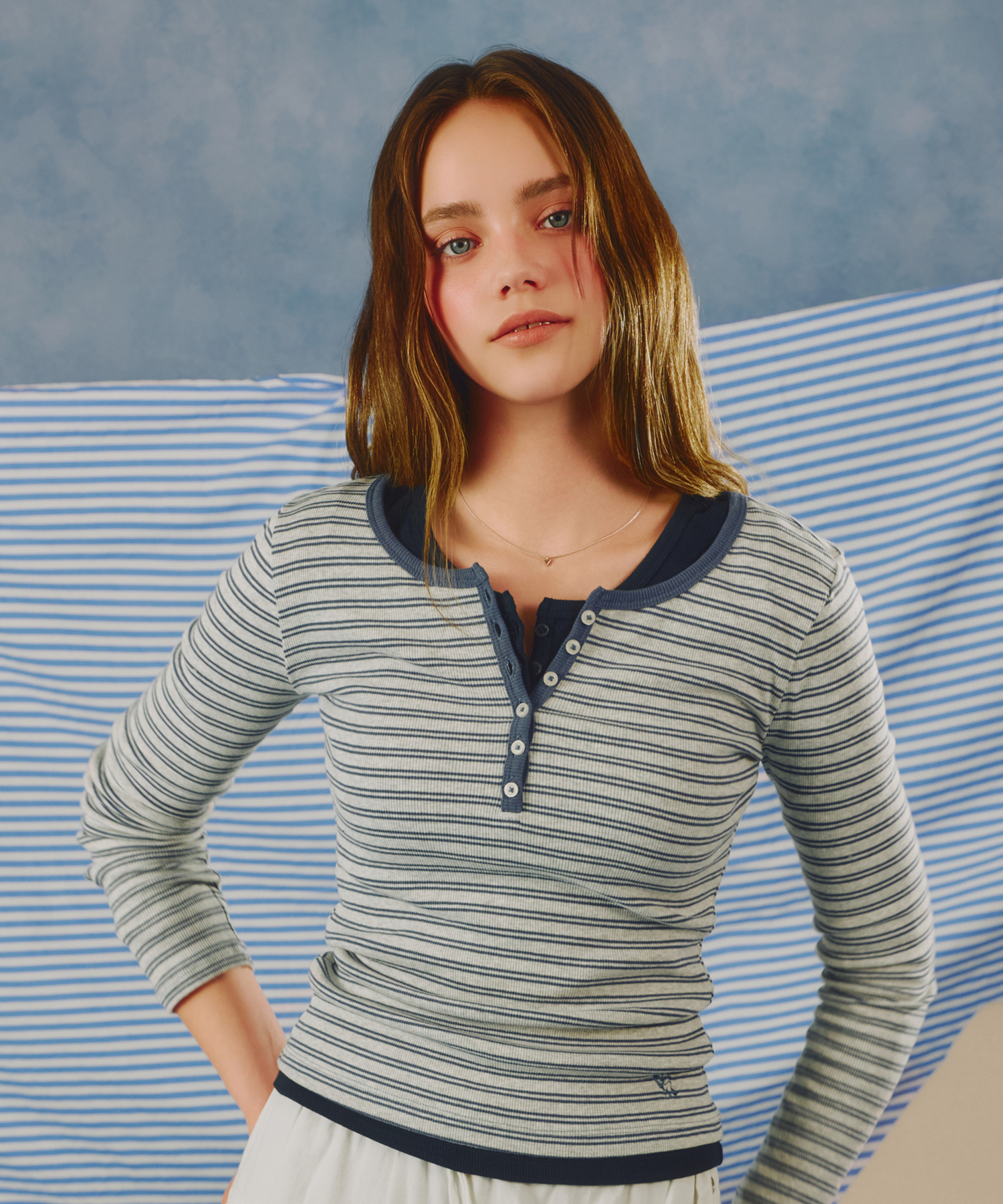 Ribbed Henry Neck длинный рукав T-shirt / WHLAG2322F