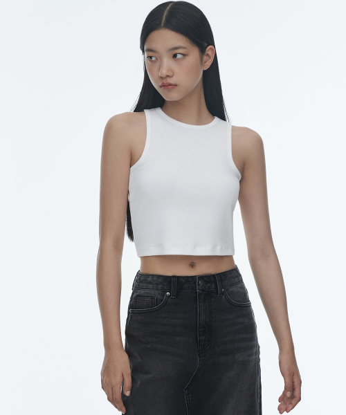 무신사 스탠다드 우먼() [3만원 이상 구매시 구매가능] 우먼즈 레이서 백 크롭 탱크 탑 [화이트] 상품 이미지