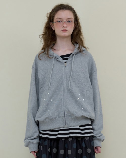 233. Худи на молнии со стразами _ Melange Grey