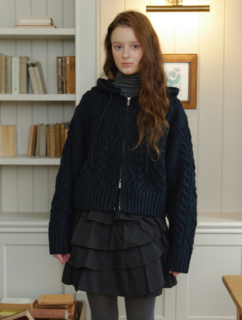 Cable two way knit zipup кардиган - чёрный