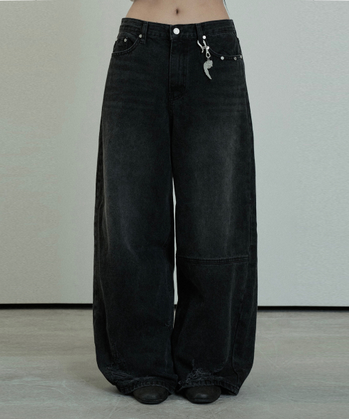 Hem Damage Keyring Wide Denim брюки (Black)