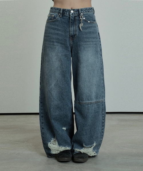 Hem Damage Keyring Wide Denim брюки (Blue)