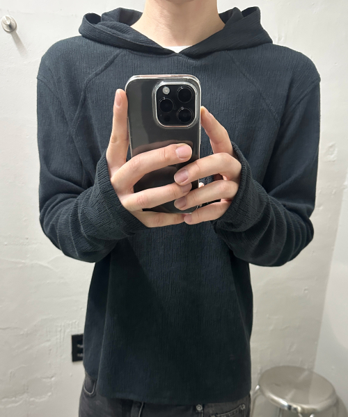 Frame Slub Knit Hoodie (Black)