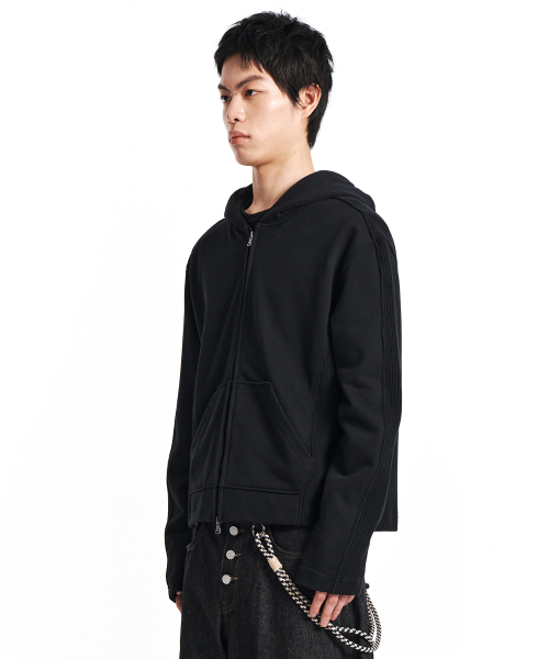 Dual Knit капюшон кардиган на молнии (Black)