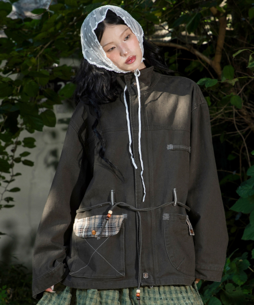 Хлопковая куртка в голубую клетку WXJ032 (KHAKI)