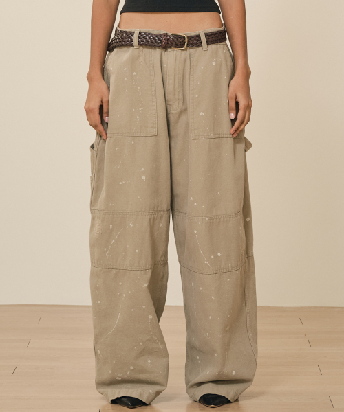 Состаренные брюки карпентер с краской (Khaki Beige)