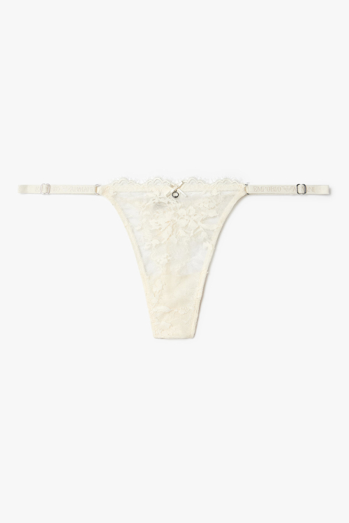 EMPORIO ARMANI UNDERWEAR Женские трусики-стринги с цветочной вышивкой — Ivory 0825310524
