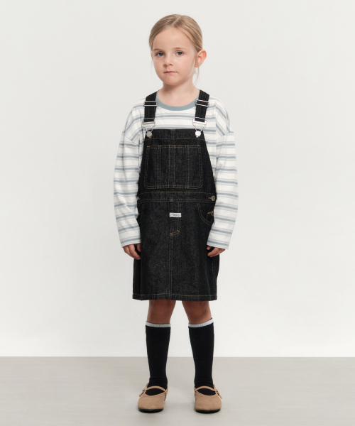 KIDS W DENIM OVERALL SKIRT black