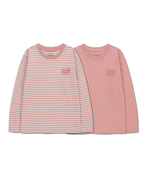 KIDS DOODLE CLASSIC LOGO SOLID&STRIPE LONG SLEEVE (2PACK) coral pink