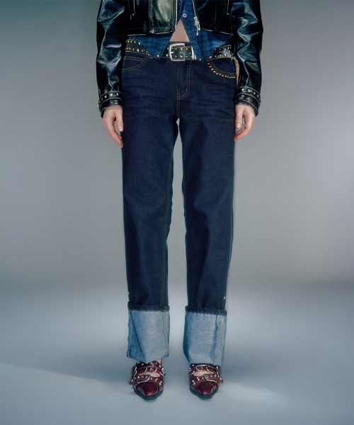 HEIDI LONG LENGTH TURN-UP DENIM (2COLOR)
