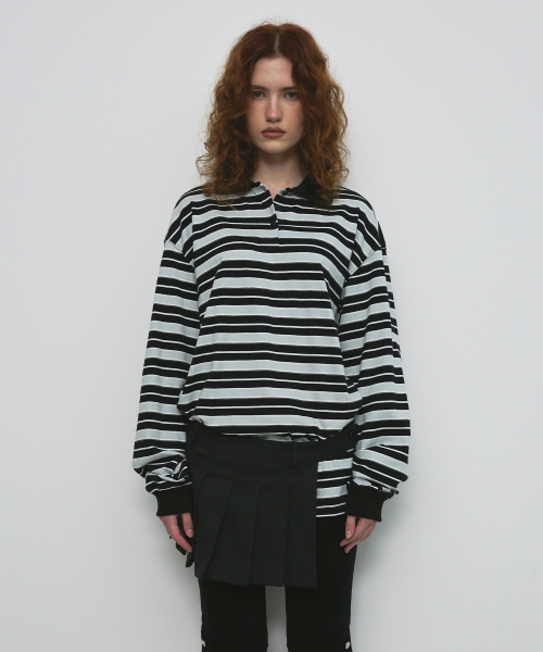 STRIPE OVERFIT COLLAR T-SHIRT_чёрный