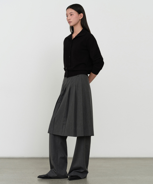 WOMENS PLEATED SKIRT LAYERED SLACKS [MEDIUM GREY]