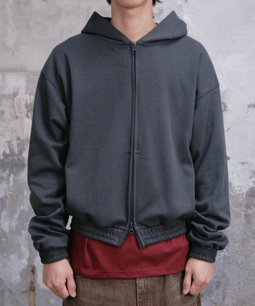 LIGHT CROP HOOD ZIP-UP (CHARCOAL)