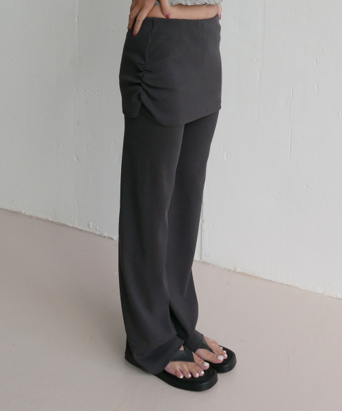 D. BASIC RIBBED SHIRRING SKIRTPANTS - 2 COLOR