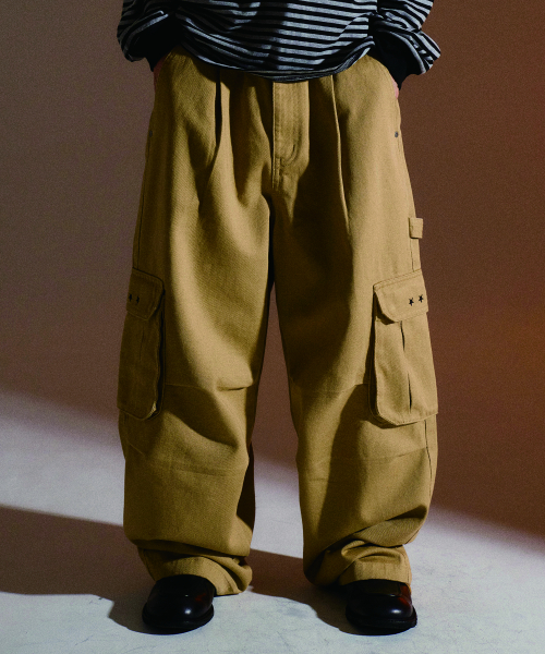 STAR TWILL CARGO POCKET PANTS BEIGE