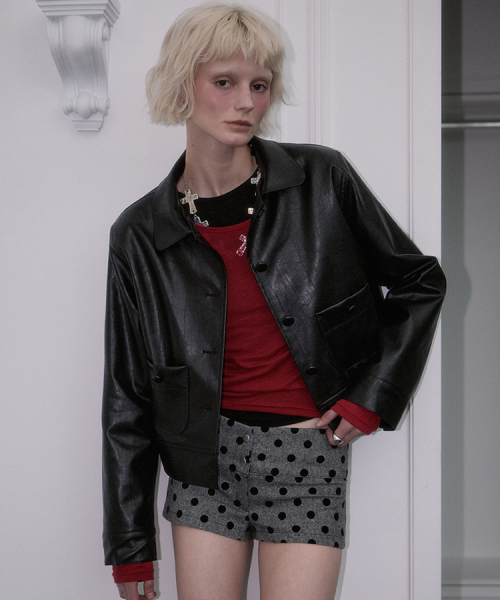 Round кожаный Jacket [Black]