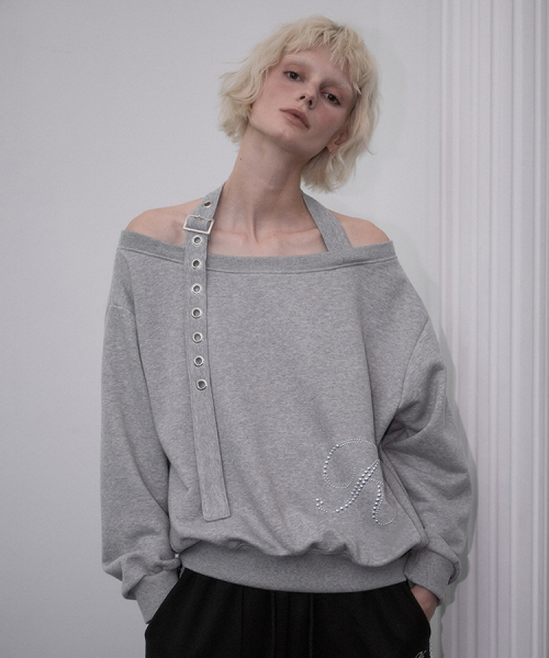 Eyelet Strap Open Sweatshirt [Gray]