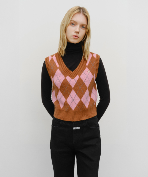 W ARGYLE V-NECK KNIT VEST beige