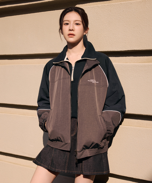 COLOR-BLOCK HIGHNECK WINDBREAKER charcoal