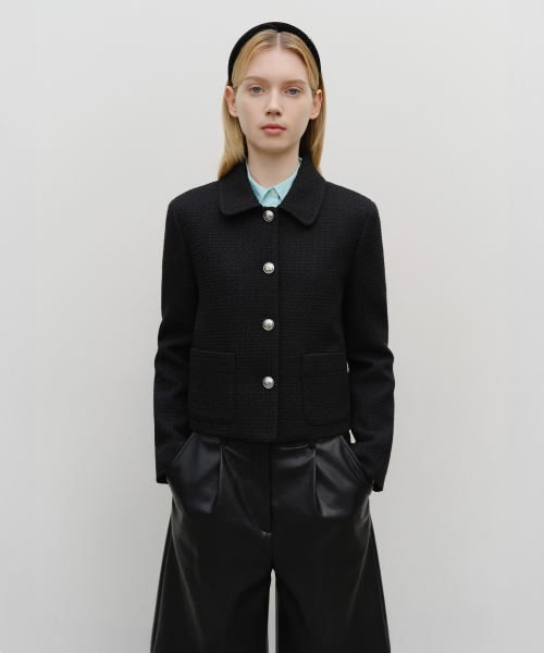 W COLLAR TWEED JACKET black