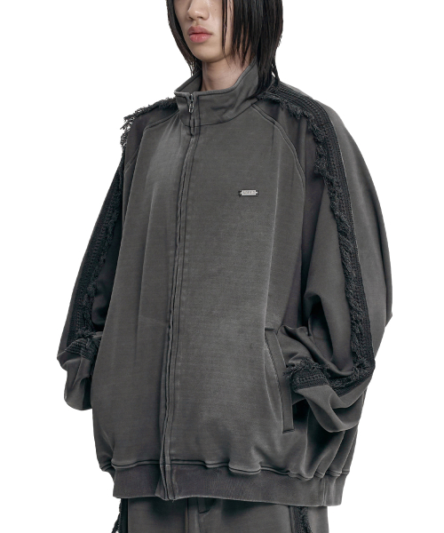 Lace Trimming Raglan Track Jacket [CHARCOAL]