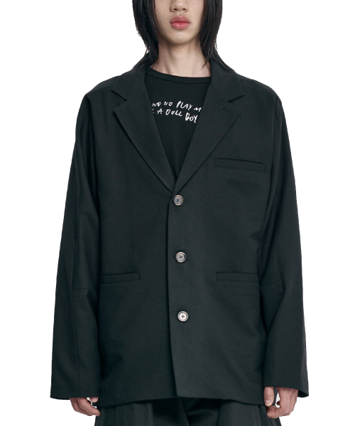 Wool Blended Batwing Jacket [BLACK]