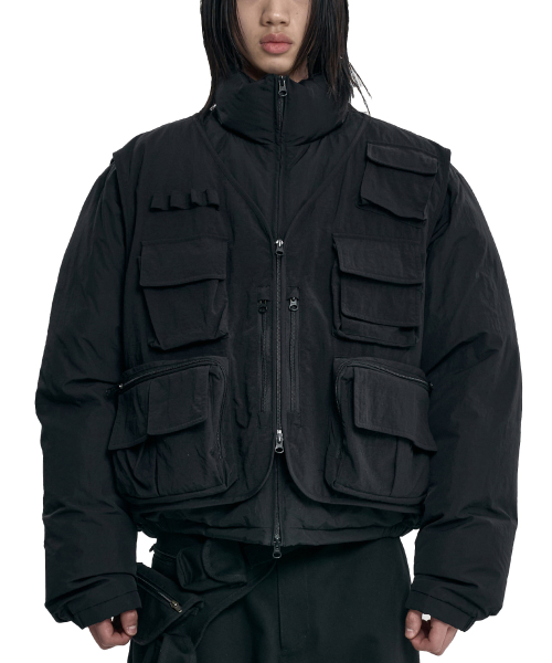 Cargo Vest Layered Padded Jacket [BLACK]