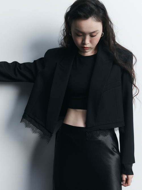 LACE CROP JACKET BLACK