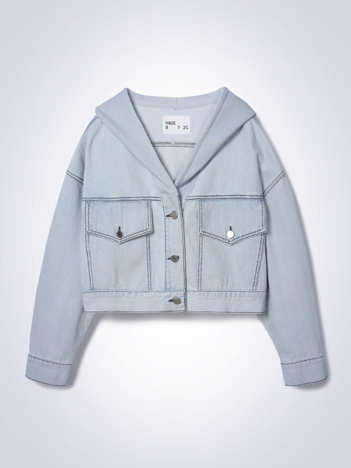 WASHED CROP DENIM JACKET LIGHT BLUE