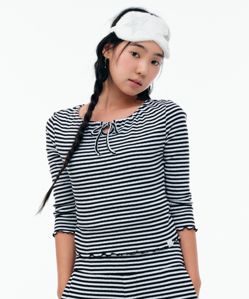 POINTELLE PAJAMA TOP [BLACK]