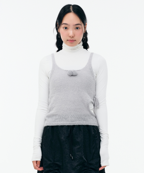 CUT-OUT RIBBON KNIT TANK [LIGHT GREY]
