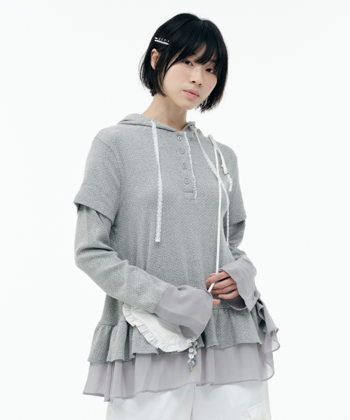 FRILL CHIFFON HOODIE [HEATHER GREY]