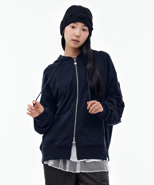STAR PATCH HOOD ZIP-UP [NAVY]