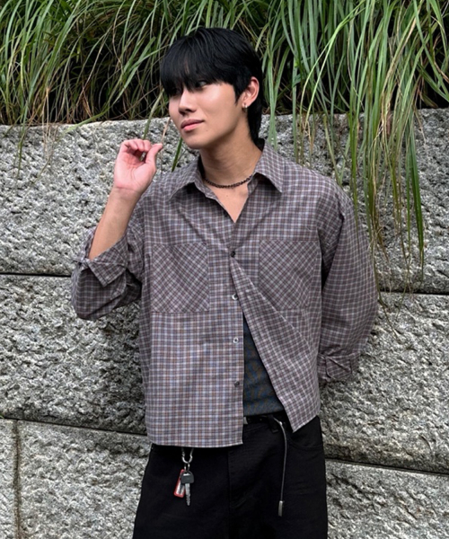 Essential Crop Check Shirt [Burgundy]
