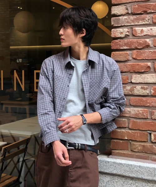 Essential Crop Check Shirt [Khaki]
