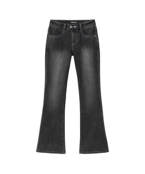 Cat Washed Stitch Bootcut denim pants - BLACK