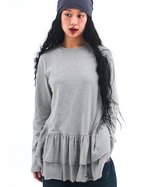 FRILL LAYERED LONGSLEEVE TEE GREY