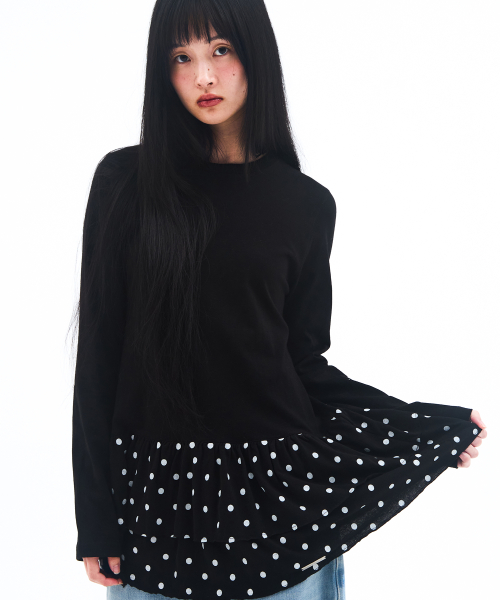 FRILL LAYERED LONGSLEEVE TEE BLACK