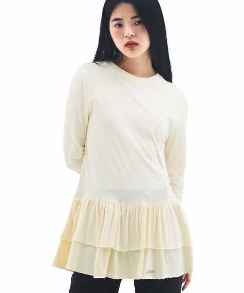 FRILL LAYERED LONGSLEEVE TEE IVORY