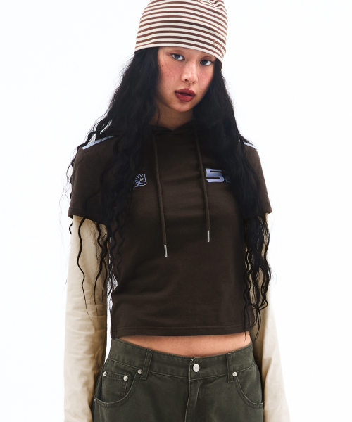 HOODIE LAYERED LONGSLEEVE TEE BROWN