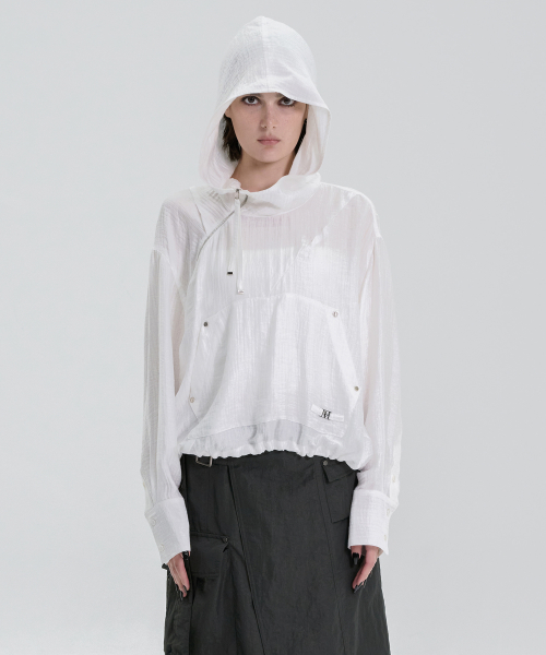Crinkle Zipper Anorak [ White ]