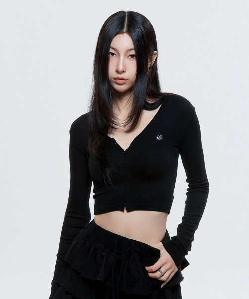 (DUC) V-Neck Crop Cardigan Black