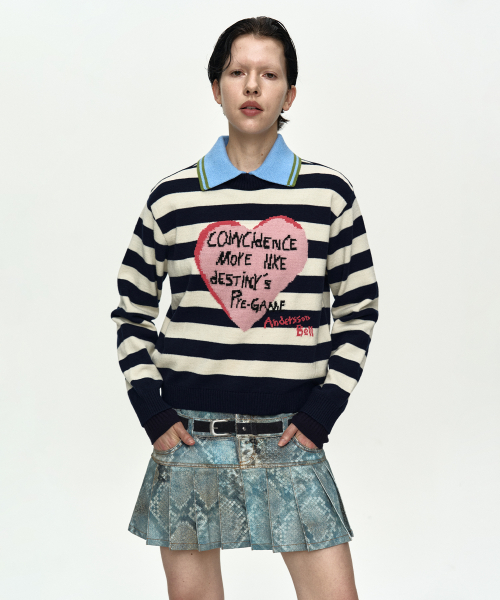 앤더슨벨() GIRLS HEART MESSAGE CREW-NECK SWEATER atb1464w(NAVY/IVORY) 상품 이미지
