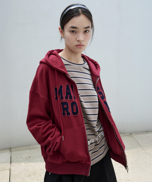 MAISON DE ROLA EMBROIDERY HOOD ZIP-UP BURGUNDY