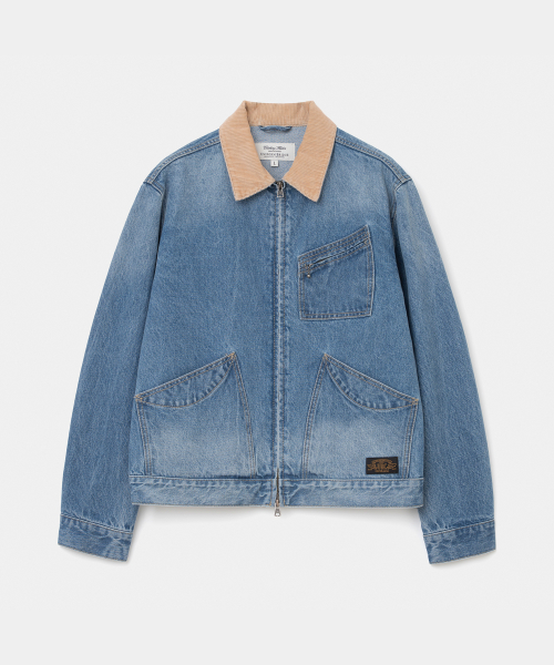 На молнии джинсовый work куртка 13oz индиго синий