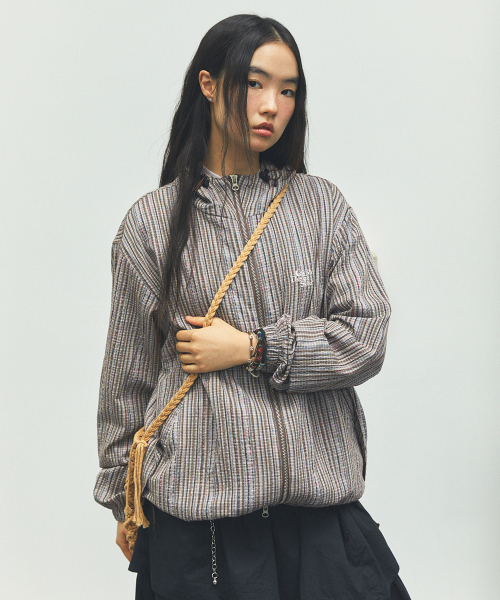 HOODED CHECK WIND BREAKER BROWN(CV2FSUB962A)