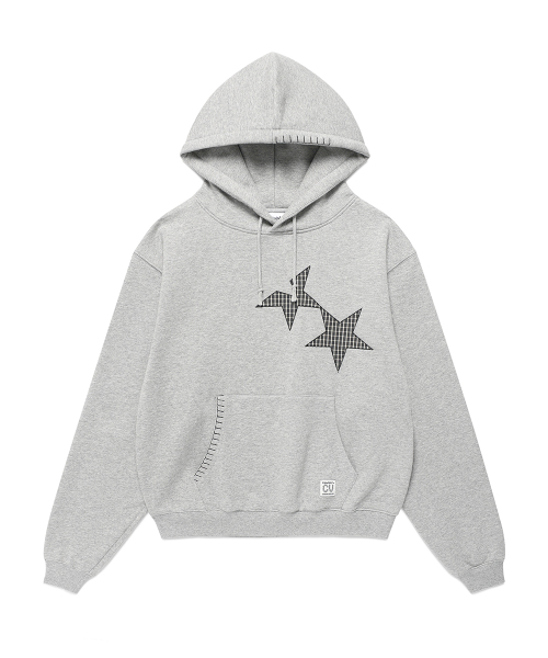 TWIN STAR APPLIQUE HOODIE GREY(CV2FFUM401A)