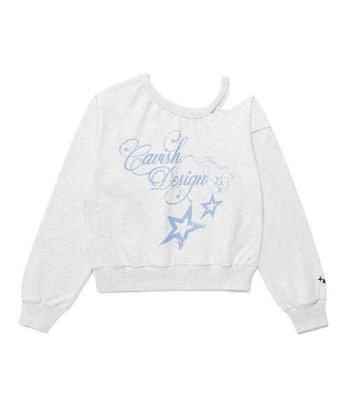 W OFF SHOULDER NECKLACE SWEATSHIRT LIGHT GREY(CV2FFFM440A)